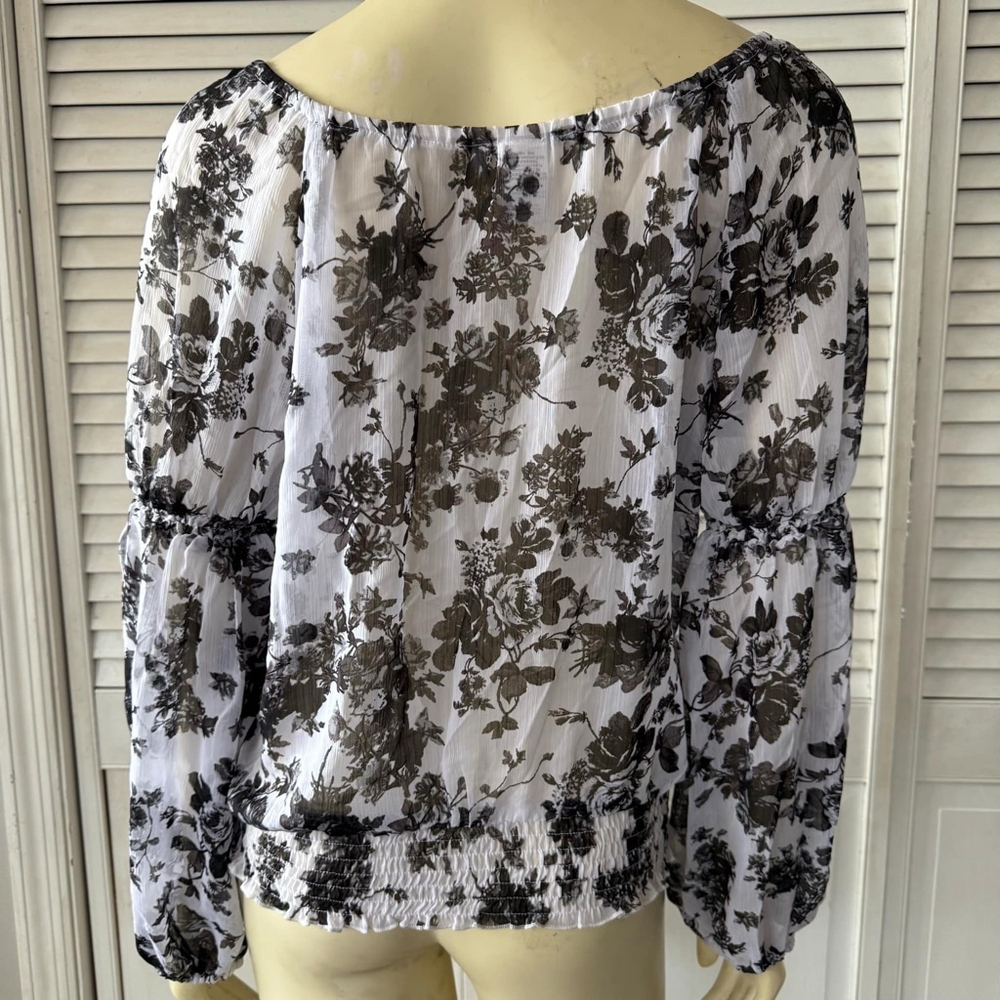 Women's Floral Blouse Top XL White Black - Picture 5 of 10